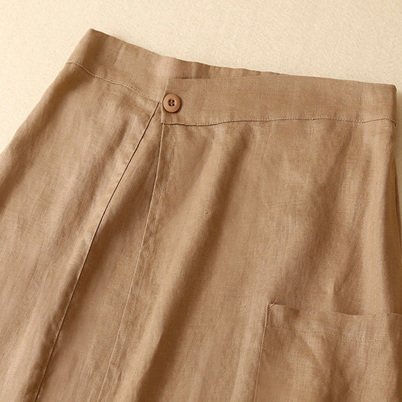 Buddha Stones Vintage Summer Asymmetrical High Waist Women's Cotton Linen Skirt With Pockets - image 10