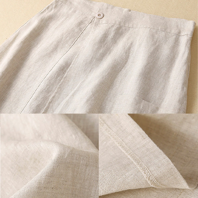Buddha Stones Vintage Summer Asymmetrical High Waist Women's Cotton Linen Skirt With Pockets - image 17