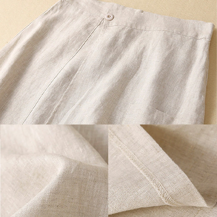 Buddha Stones Vintage Summer Asymmetrical High Waist Women's Cotton Linen Skirt With Pockets - image 17