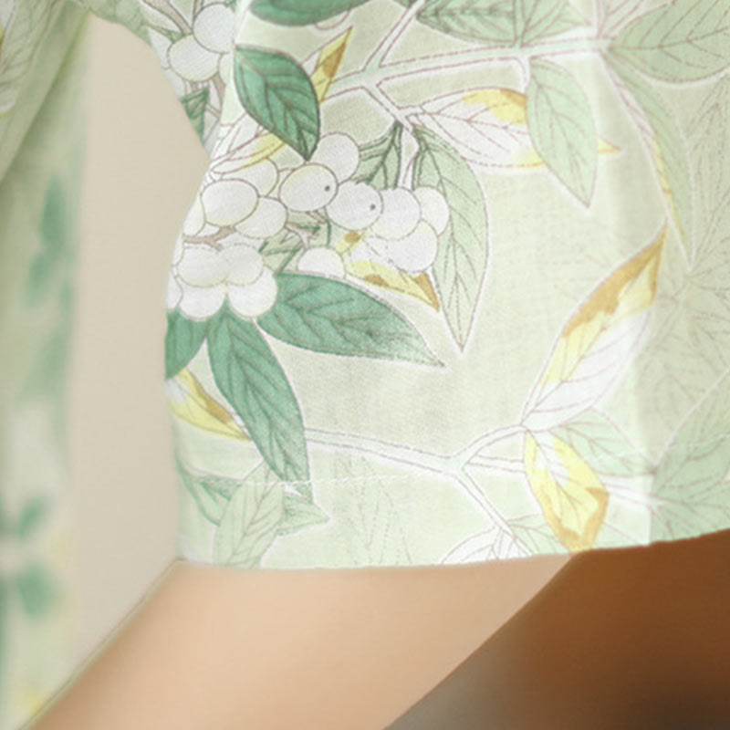 Buddha Stones Floral Jacquard Cotton Linen Chinese Cheongsam Qipao Half Sleeve Midi Dress With Pockets - image 9