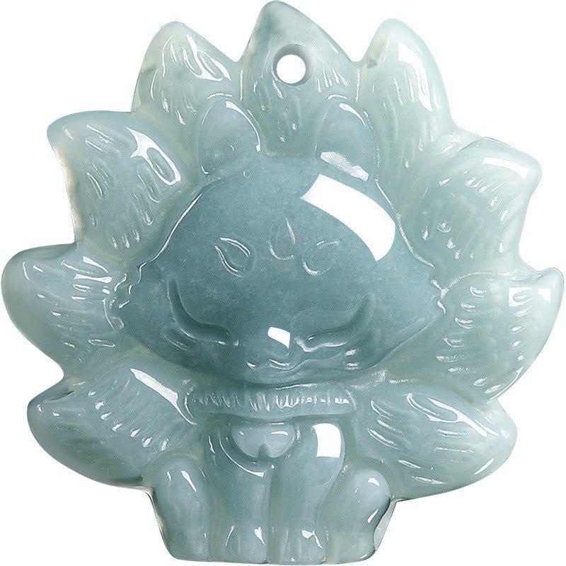 Buddha Stones Natural Green Jade Nine Tailed Fox Abundance Necklace Pendant - image 11