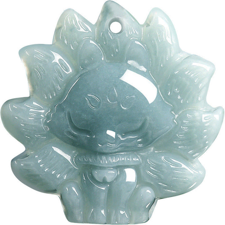 Buddha Stones Natural Green Jade Nine Tailed Fox Abundance Necklace Pendant - image 11