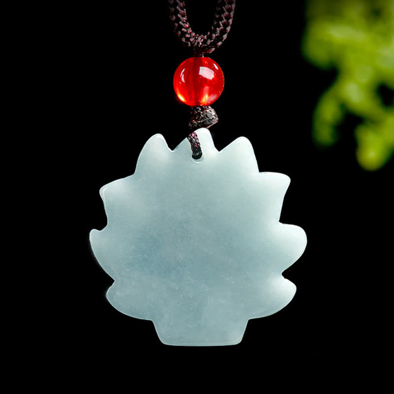 Buddha Stones Natural Green Jade Nine Tailed Fox Abundance Necklace Pendant - image 4