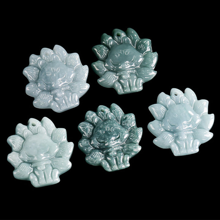 Buddha Stones Natural Green Jade Nine Tailed Fox Abundance Necklace Pendant - image 8