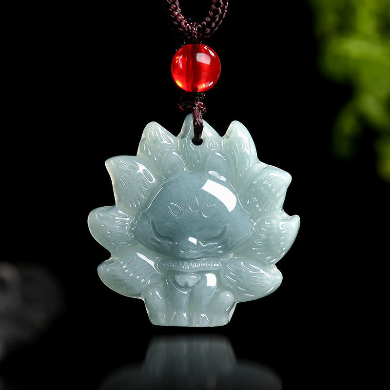 Buddha Stones Natural Green Jade Nine Tailed Fox Abundance Necklace Pendant - Jade(Prosperity♥Abundance) - image 0