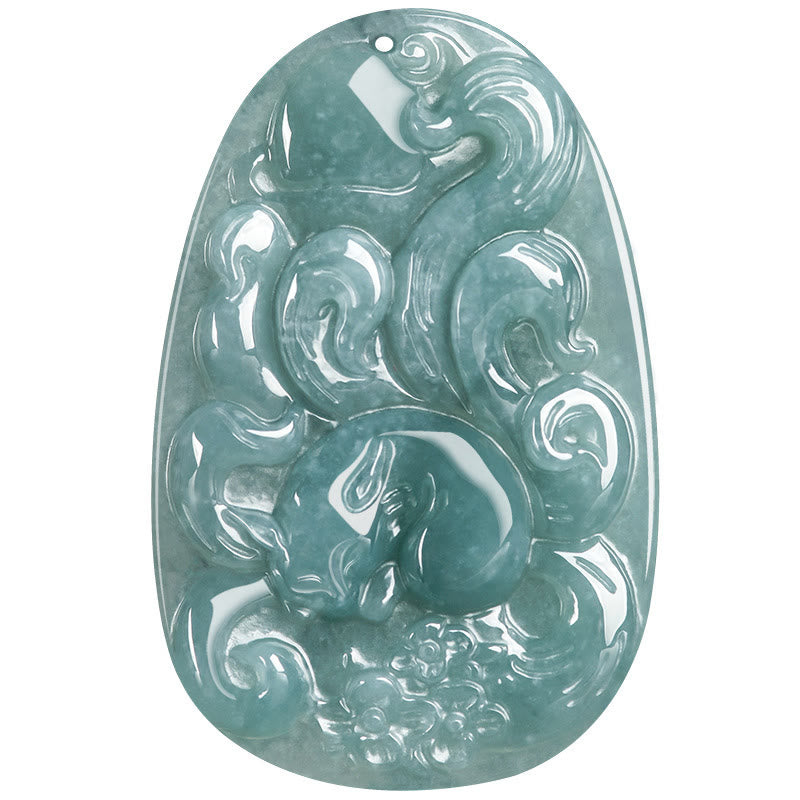 Buddha Stones Natural Green Jade Nine Tailed Fox Flowers Luck Necklace Pendant - image 10