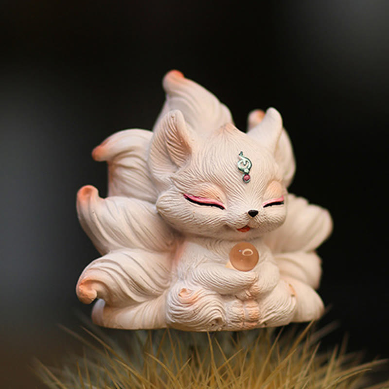 Buddha Stones Mini Nine Tailed Fox Luck Resin Home Desk Decoration - image 1