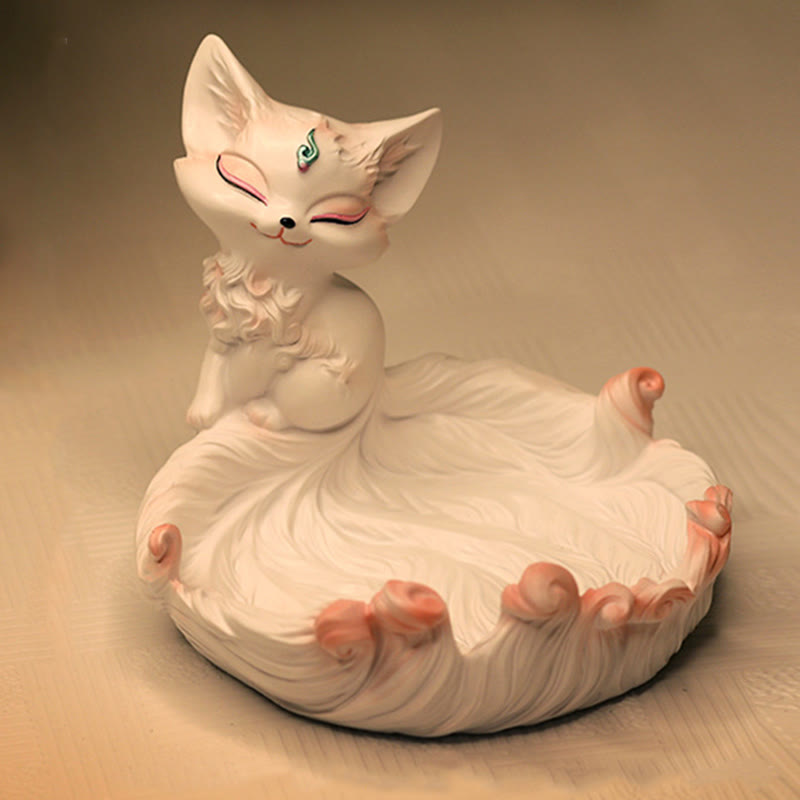 Buddha Stones Nine Tailed Fox Luck Resin Storage Ornaments Home Decoration - Ivory Fruit Fox 12*14cm - image 0