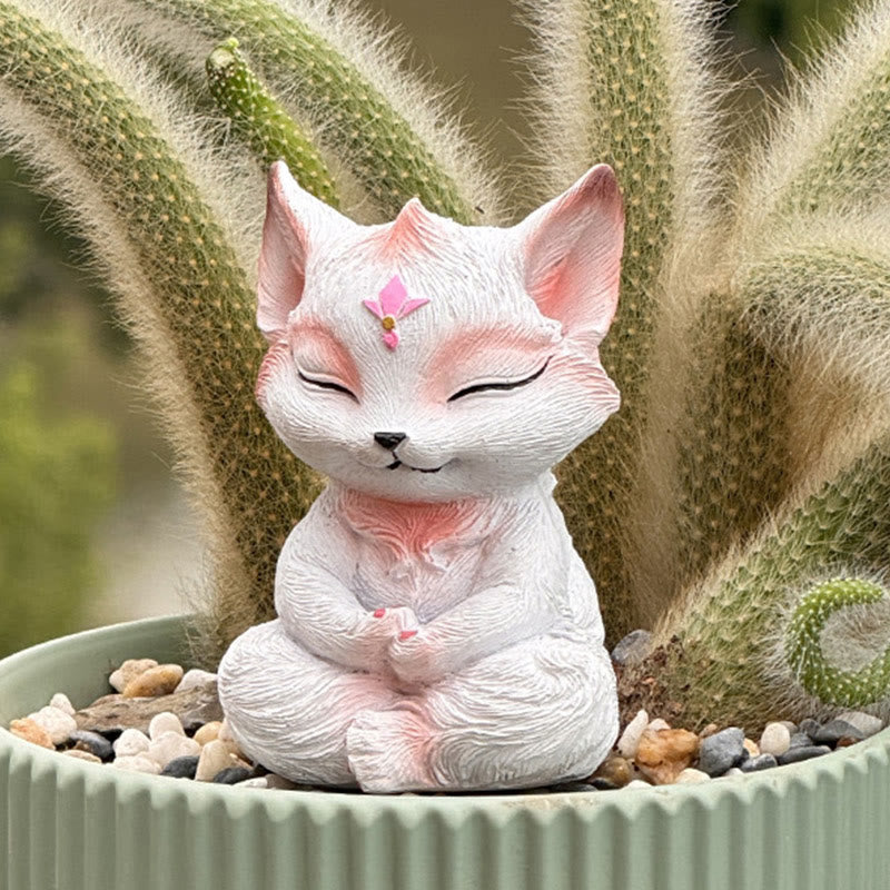Buddha Stones Small Nine Tailed Fox Sitting Protection Resin Home Decoration - Nine-Tailed Fox 10*6*6cm - image 0