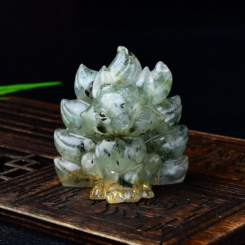 Buddha Stones Natural Various Crystal Strawberry Quartz Amethyst Nine Tailed Fox Protection Home Decoration - Prehnite 5.5*4.5*5.5cm - image 44