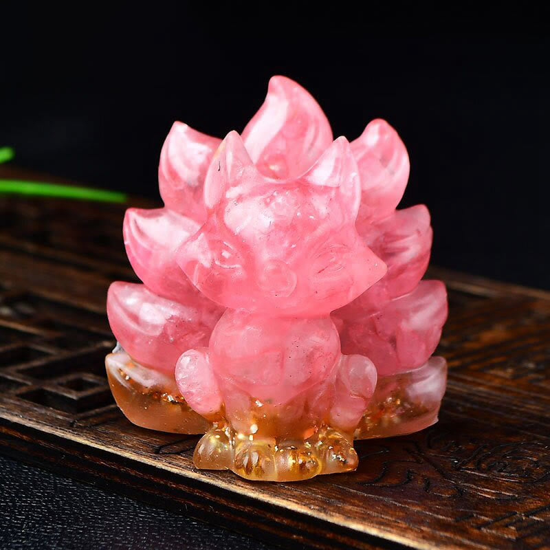 Buddha Stones Natural Various Crystal Strawberry Quartz Amethyst Nine Tailed Fox Protection Home Decoration - Pink Crystal 5.5*4.5*5.5cm - image 9