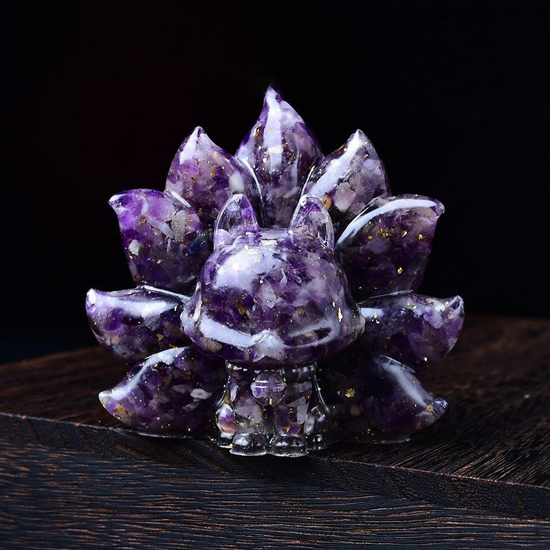 Buddha Stones Small Various Stone Pink Crystal Citrine Amethyst Nine Tailed Fox Warmth Home Decoration - Amethyst 8.8*6.9*8cm - image 7