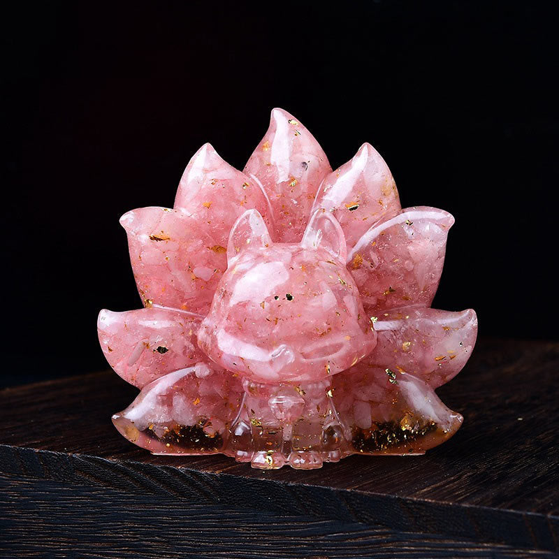 Buddha Stones Small Various Stone Pink Crystal Citrine Amethyst Nine Tailed Fox Warmth Home Decoration - Pink Crystal 8.8*6.9*8cm - image 0
