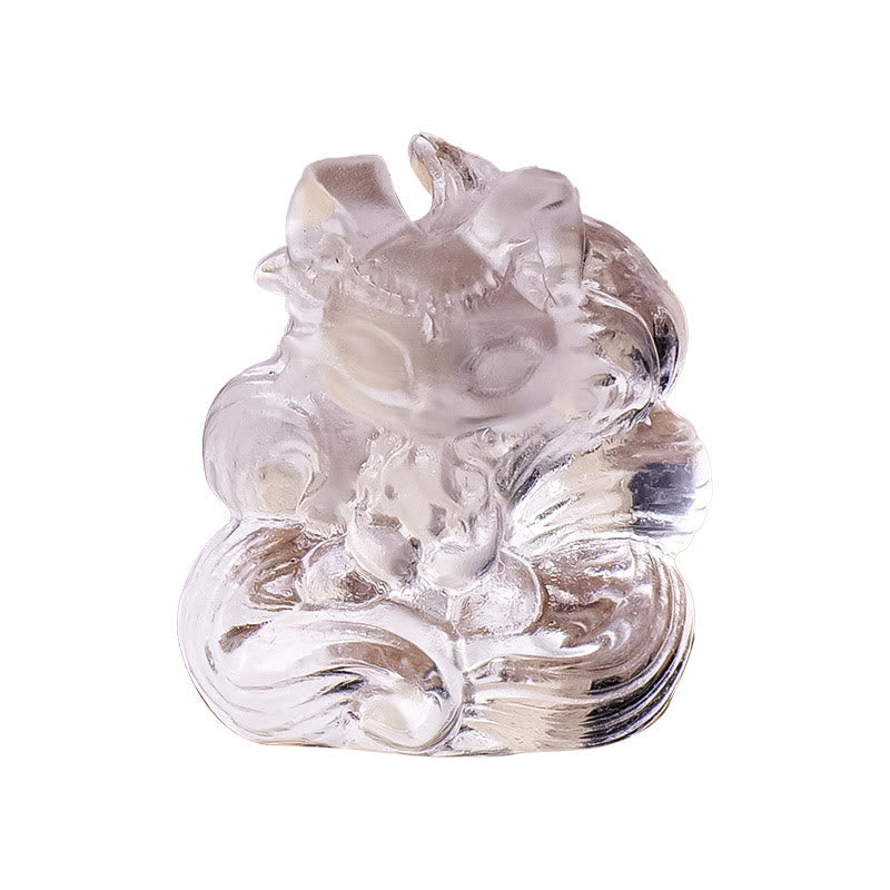 Buddha Stones Natural White Crystal Mini Small Nine Tailed Fox Carved Healing Home Decoration - image 11