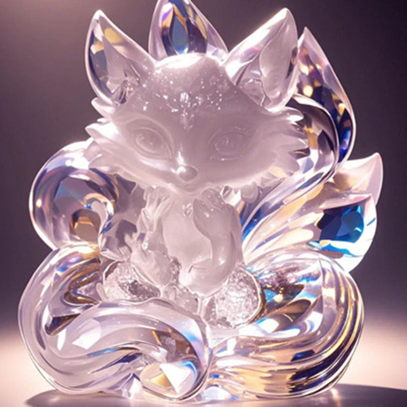 Buddha Stones Natural White Crystal Mini Small Nine Tailed Fox Carved Healing Home Decoration - image 7