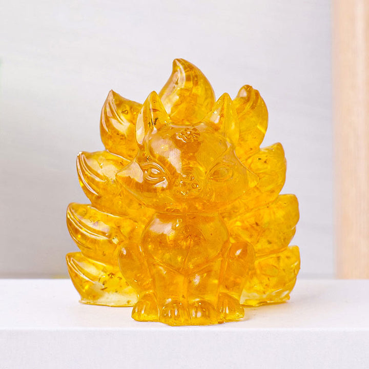 Buddha Stones Small Various Stone Strawberry Quartz Amethyst Green Aventurine Nine Tailed Fox Healing Home Decoration - Citrine - 8*8.7cm - image 19