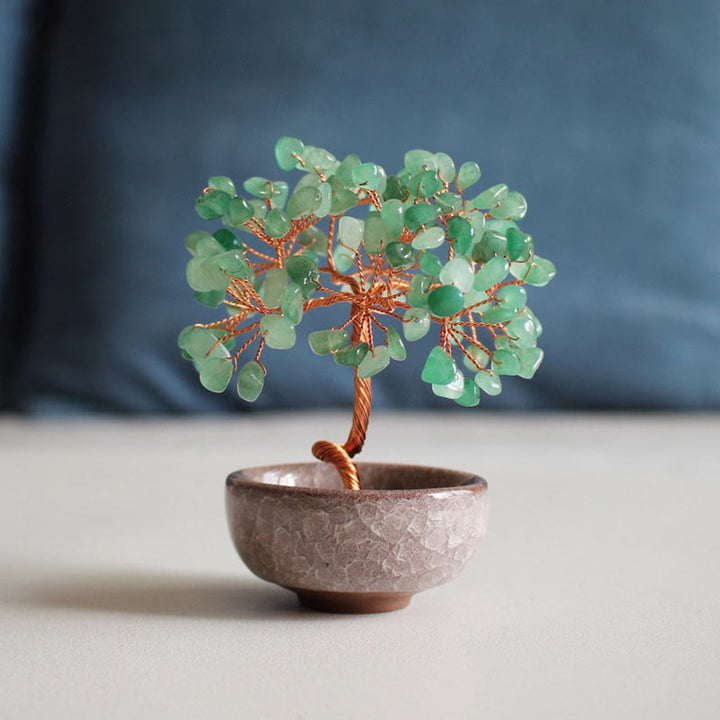 Buddha Stones Various Crystal Citrine Amethyst Green Aventurine Tree Prosperity Home Decoration - Green Aventurine 6-7*10cm - Gift Box - image 4