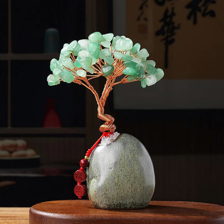 Buddha Stones Citrine Amethyst Green Aventurine Crystal Tree Ceramic Base Prosperity Home Decoration - Green Aventurine 4.5*12cm - image 7