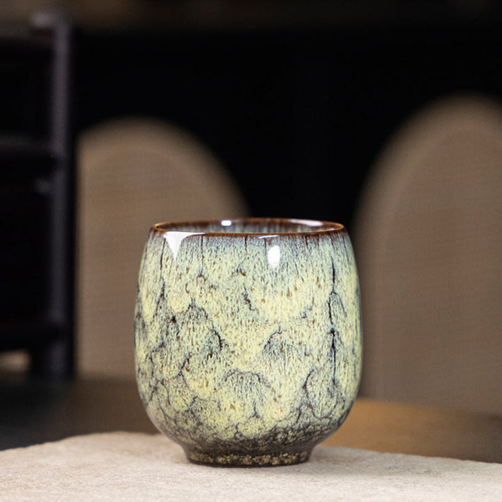 Buddha Stones Handmade Small Chinese Jianzhan Kiln Change Ceramic Teacup Kung Fu Tea Cup 150ml - Yellow 7.1cm*7.3cm*150ml - image 3