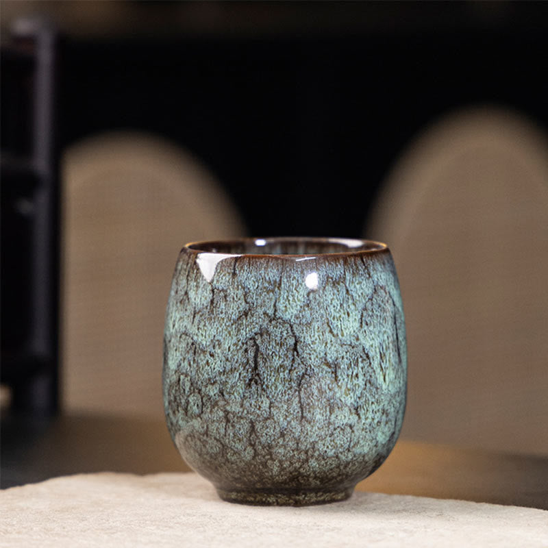 Buddha Stones Handmade Small Chinese Jianzhan Kiln Change Ceramic Teacup Kung Fu Tea Cup 150ml - Green 7.1cm*7.3cm*150ml - image 5