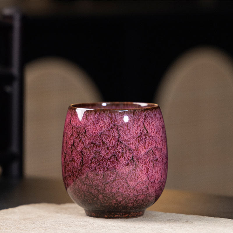 Buddha Stones Handmade Small Chinese Jianzhan Kiln Change Ceramic Teacup Kung Fu Tea Cup 150ml - Red 7.1cm*7.3cm*150ml - image 1