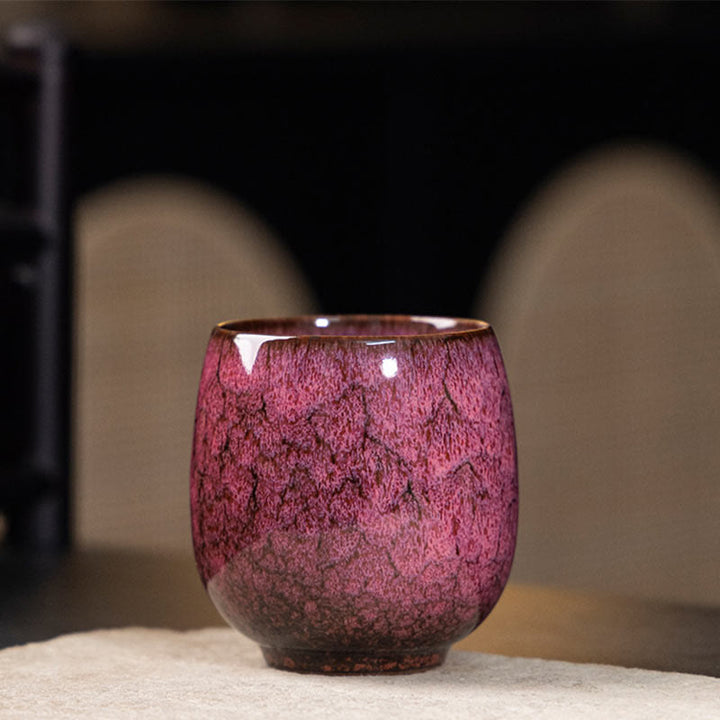 Buddha Stones Handmade Small Chinese Jianzhan Kiln Change Ceramic Teacup Kung Fu Tea Cup 150ml - Red 7.1cm*7.3cm*150ml - image 1