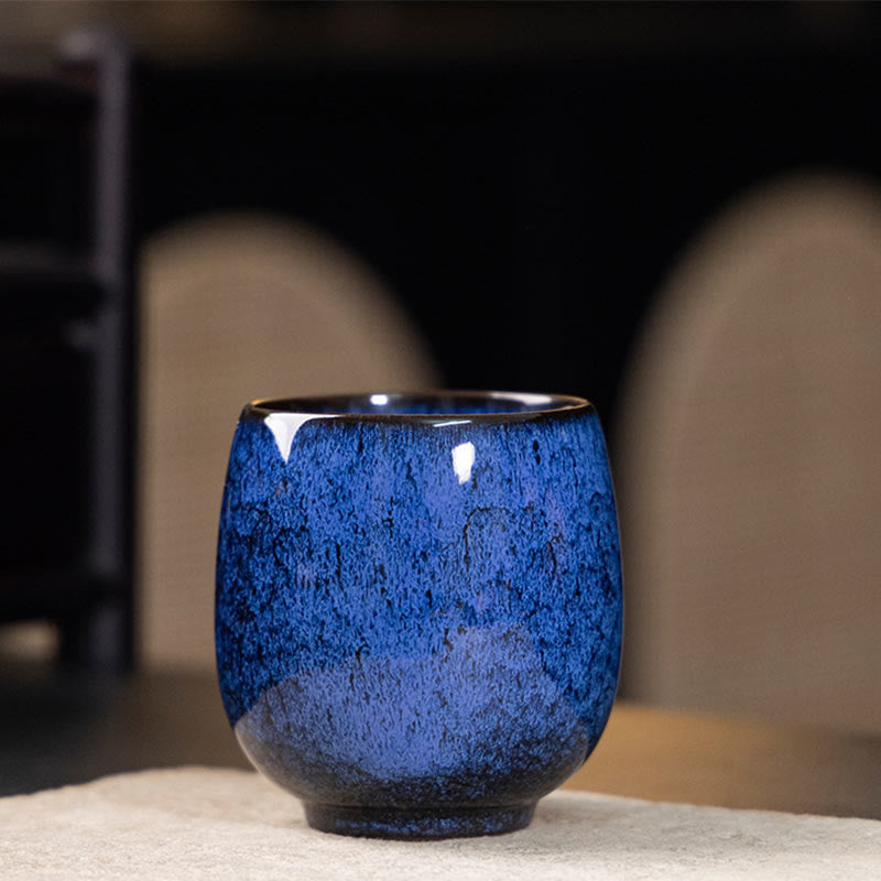 Buddha Stones Handmade Small Chinese Jianzhan Kiln Change Ceramic Teacup Kung Fu Tea Cup 150ml - Blue 7.1cm*7.3cm*150ml - image 4