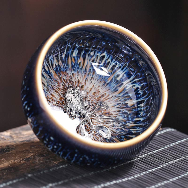 Buddha Stones Handmade Chinese Jianzhan Koi Fish Lotus Dragon Phoenix 12 Chinese Zodiac Ceramic Teacup Kung Fu Tea Cup 70ml - Koi Fish 7.2cm*4.2cm*70ml - image 0
