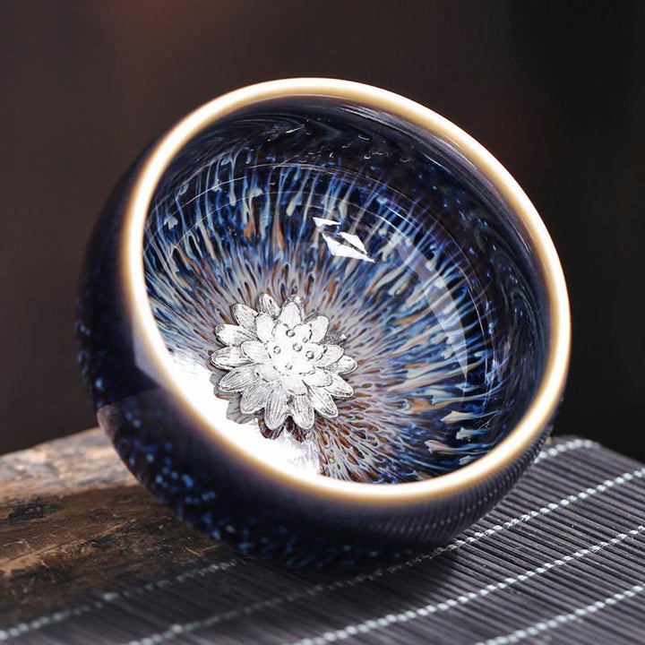 Buddha Stones Handmade Chinese Jianzhan Koi Fish Lotus Dragon Phoenix 12 Chinese Zodiac Ceramic Teacup Kung Fu Tea Cup 70ml - Lotus 7.2cm*4.2cm*70ml - image 8