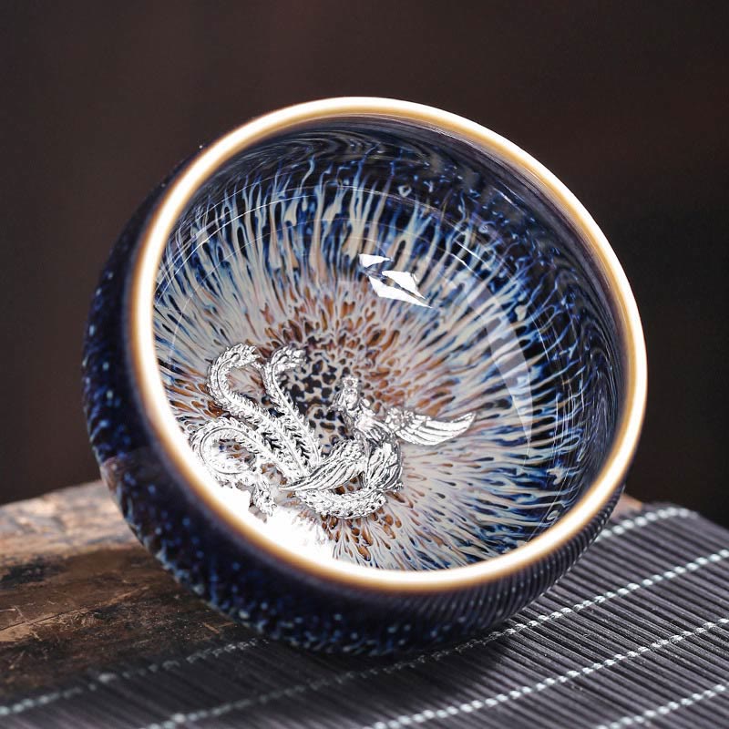 Buddha Stones Handmade Chinese Jianzhan Koi Fish Lotus Dragon Phoenix 12 Chinese Zodiac Ceramic Teacup Kung Fu Tea Cup 70ml - Phoenix 7.2cm*4.2cm*70ml - image 11