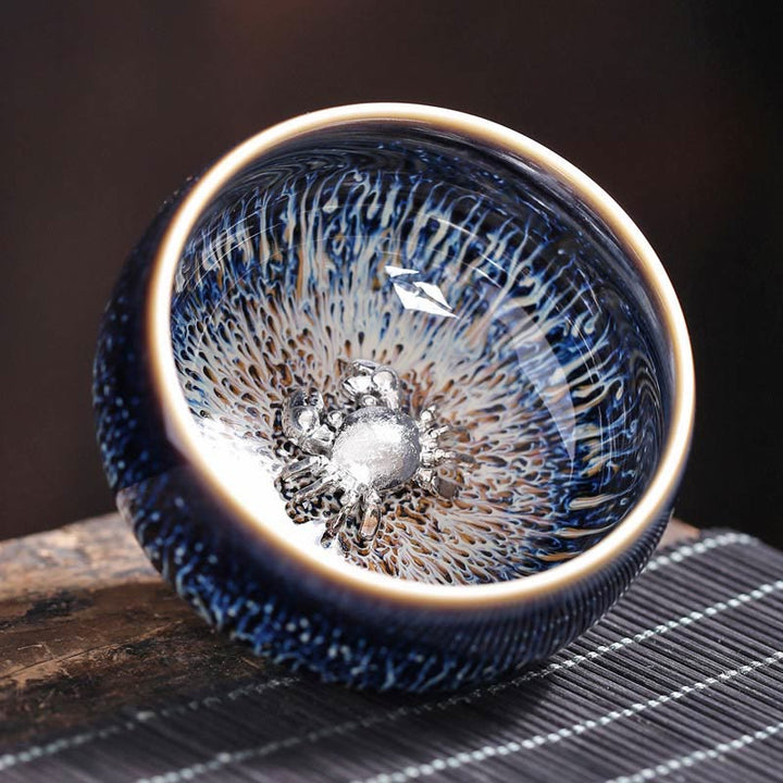 Buddha Stones Handmade Chinese Jianzhan Koi Fish Lotus Dragon Phoenix 12 Chinese Zodiac Ceramic Teacup Kung Fu Tea Cup 70ml - Crab 7.2cm*4.2cm*70ml - image 13