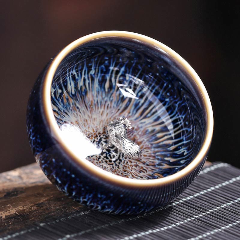 Buddha Stones Handmade Chinese Jianzhan Koi Fish Lotus Dragon Phoenix 12 Chinese Zodiac Ceramic Teacup Kung Fu Tea Cup 70ml - Rooster 7.2cm*4.2cm*70ml - image 24