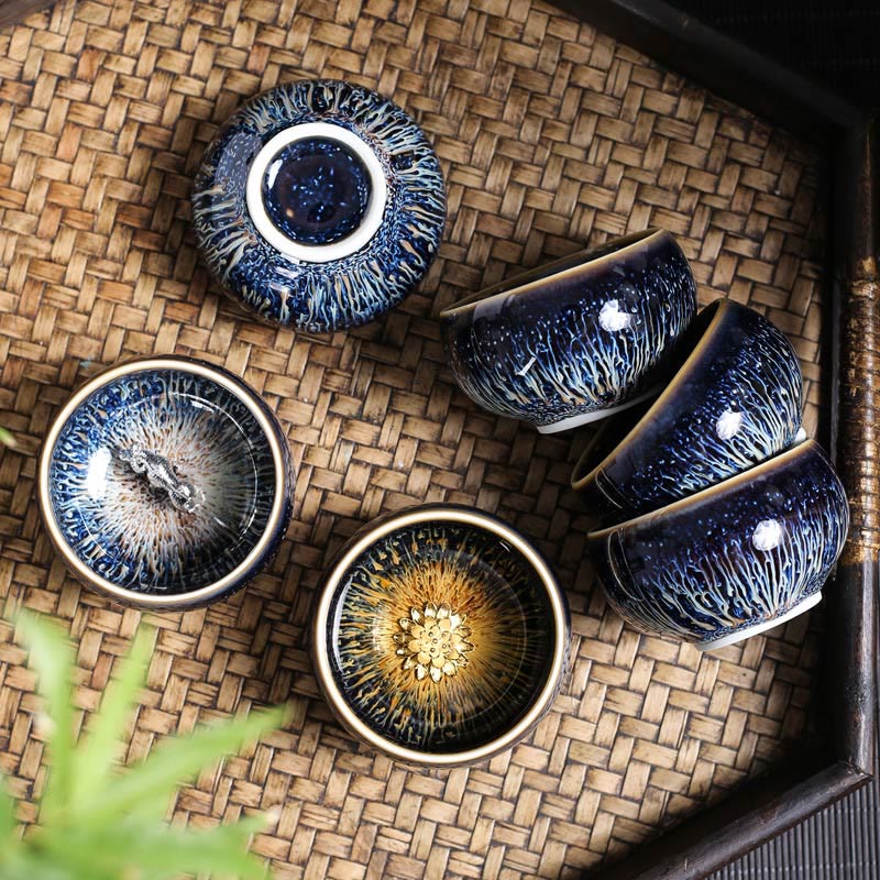 Buddha Stones Handmade Chinese Jianzhan Koi Fish Lotus Dragon Phoenix 12 Chinese Zodiac Ceramic Teacup Kung Fu Tea Cup 70ml - image 1