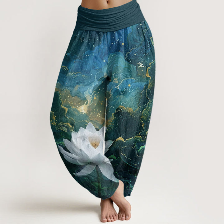 Buddha Stones Casual Lotus Starry Sky Clouds Pattern Women's Elastic Waist Harem Pants - DarkCyan - US22，UK/AU26，EU54 (6XL) - image 0