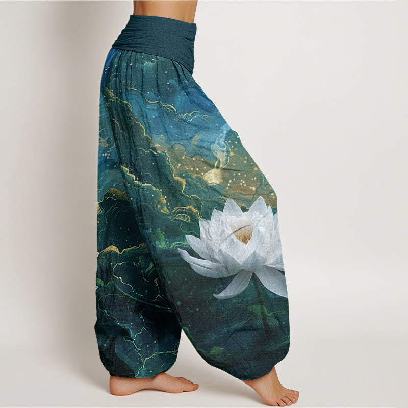 Buddha Stones Casual Lotus Starry Sky Clouds Pattern Women's Elastic Waist Harem Pants - image 1
