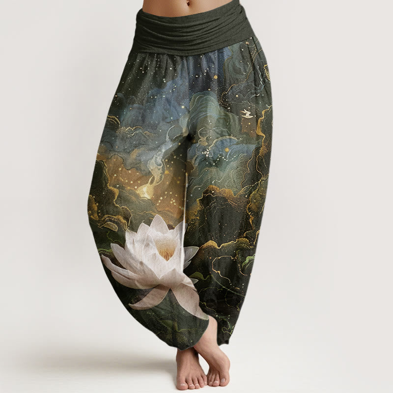 Buddha Stones Cotton Casual Lotus Starry Sky Clouds Pattern Women's Elastic Waist Harem Pants - SaddleBrown - US22，UK/AU26，EU54 (6XL) - image 4