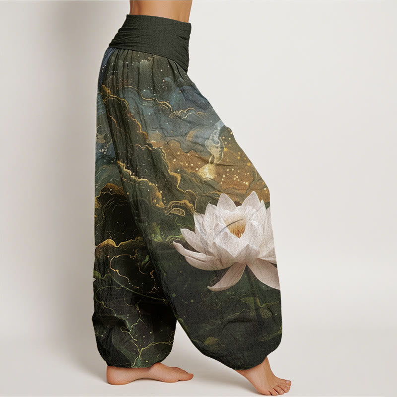 Buddha Stones Casual Lotus Starry Sky Clouds Pattern Women's Elastic Waist Harem Pants - image 5