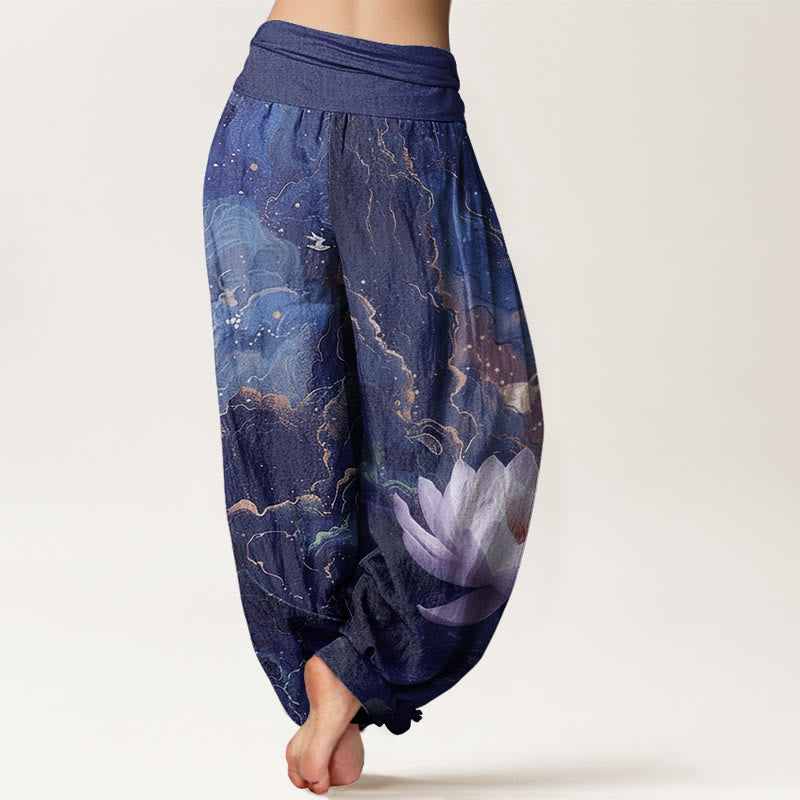 Buddha Stones Cotton Casual Lotus Starry Sky Clouds Pattern Women's Elastic Waist Harem Pants - image 9