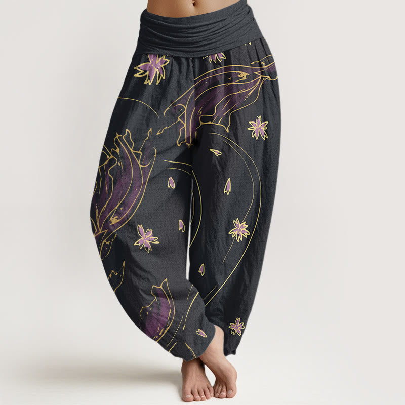 Buddha Stones Casual Koi Fish Cherry Blossom Petal Pattern Women's Elastic Waist Harem Pants - Indigo - US22，UK/AU26，EU54 (6XL) - image 0