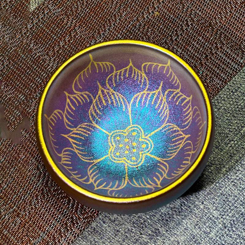 Buddha Stones Handmade Chinese Jianzhan Lotus Flower Pattern Ceramic Teacup Kung Fu Tea Cup 150ml - Blue Purple Lotus 9cm*6cm*150ml - Without Gift Box - image 0