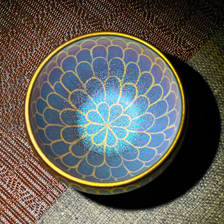 Buddha Stones Handmade Chinese Jianzhan Lotus Flower Pattern Ceramic Teacup Kung Fu Tea Cup 150ml - Blue Pink Lotus 9cm*6cm*150ml - Without Gift Box - image 6