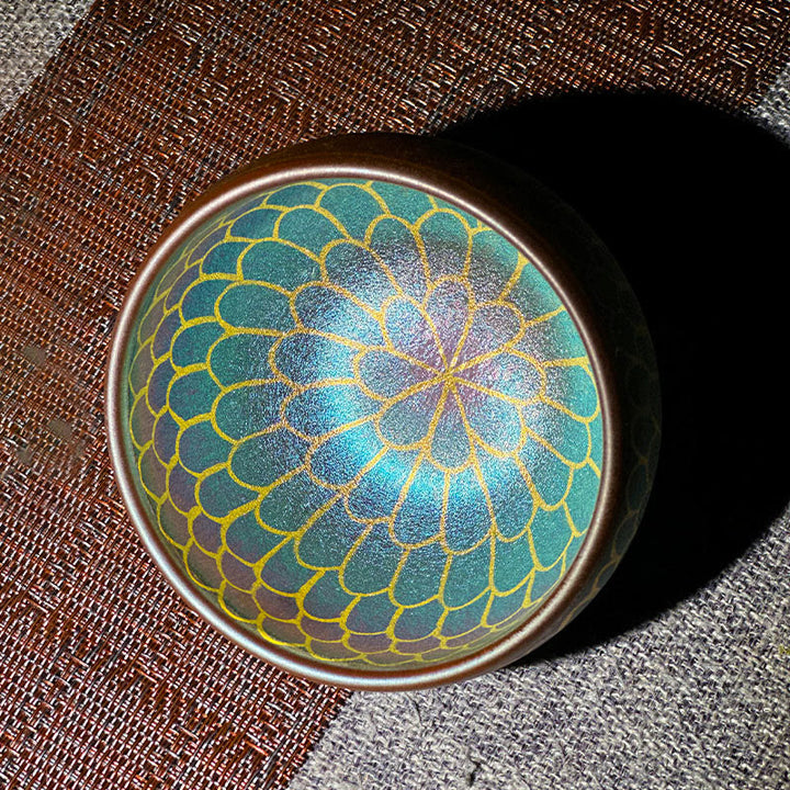 Buddha Stones Handmade Chinese Jianzhan Lotus Flower Pattern Ceramic Teacup Kung Fu Tea Cup 150ml - Blue Green Lotus 9cm*6cm*150ml - Without Gift Box - image 10