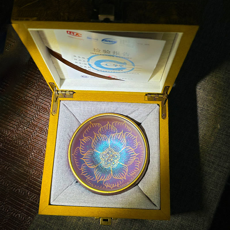 Buddha Stones Handmade Chinese Jianzhan Lotus Flower Pattern Ceramic Teacup Kung Fu Tea Cup 150ml - Blue Purple Lotus 9cm*6cm*150ml - Gift Box - image 5