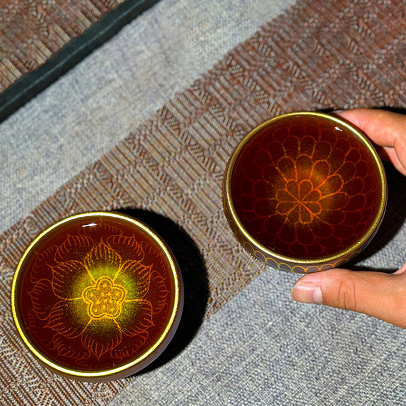 Buddha Stones Handmade Chinese Jianzhan Lotus Flower Pattern Ceramic Teacup Kung Fu Tea Cup 150ml - image 3