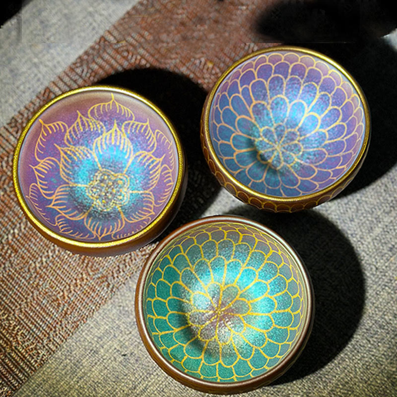 Buddha Stones Handmade Chinese Jianzhan Lotus Flower Pattern Ceramic Teacup Kung Fu Tea Cup 150ml - image 1