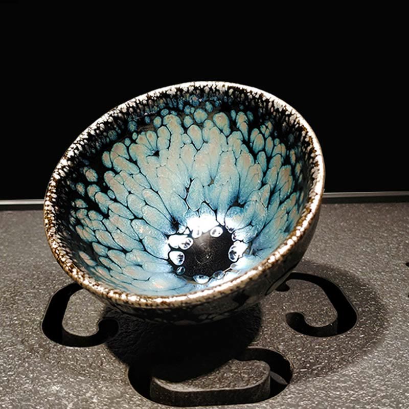 Buddha Stones Handmade Chinese Jianzhan Blue Spot Ceramic Teacup Tenmoku Kung Fu Tea Cup 150ml - 9cm*5.8cm*150ml - image 0
