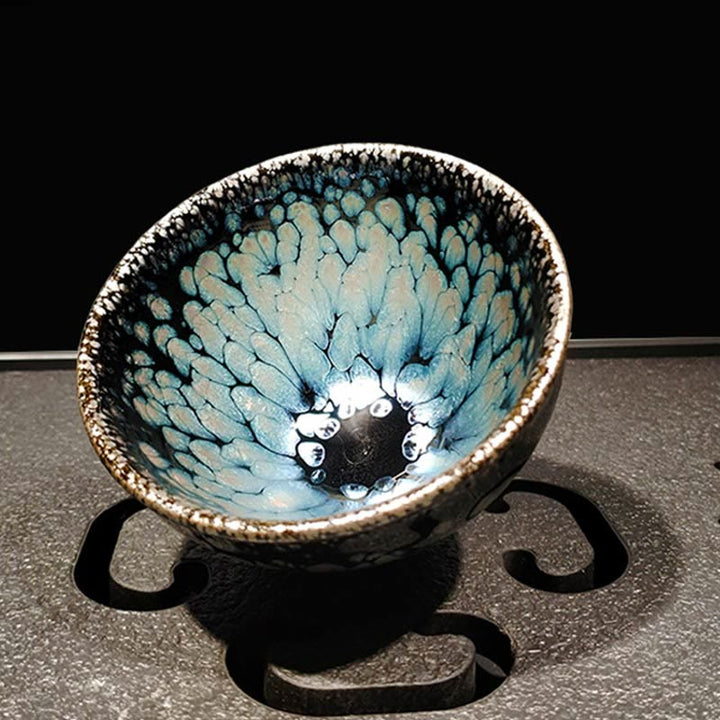 Buddha Stones Handmade Chinese Jianzhan Blue Spot Ceramic Teacup Tenmoku Kung Fu Tea Cup 150ml - 9cm*5.8cm*150ml - image 0