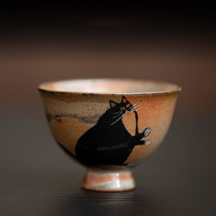 Buddha Stones Small Cute Cat Teacup Kung Fu Tea Cup 60ml - Cat Looking Up 6.5cm*4.7cm*60ml - image 2