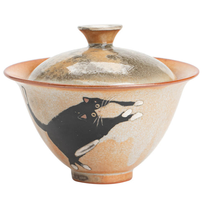 Buddha Stones Cute Cat Ceramic Gaiwan Teacup Kung Fu Tea Cup With Lid 130ml - image 10