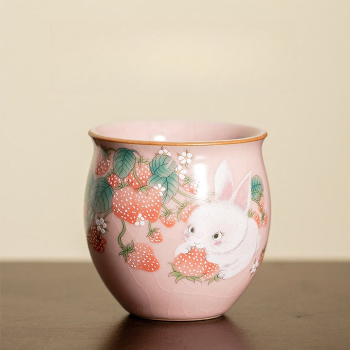 Buddha Stones Small Strawberry Rabbit Teacup Kung Fu Tea Cup 90ml With Gift Box - image 16
